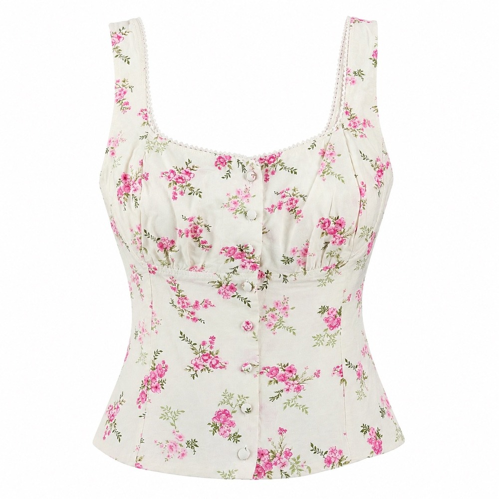 Floral Corset Tank Top Coquette Cottagecore Lace‎ Trim Womens L New Kirious Boho